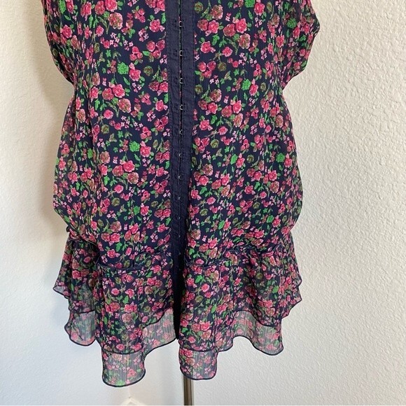 NWOT Decree Floral Blue Ruffle Tier Sleeveless Silver Clasp Accent Prairie SZ L - Picture 4 of 12